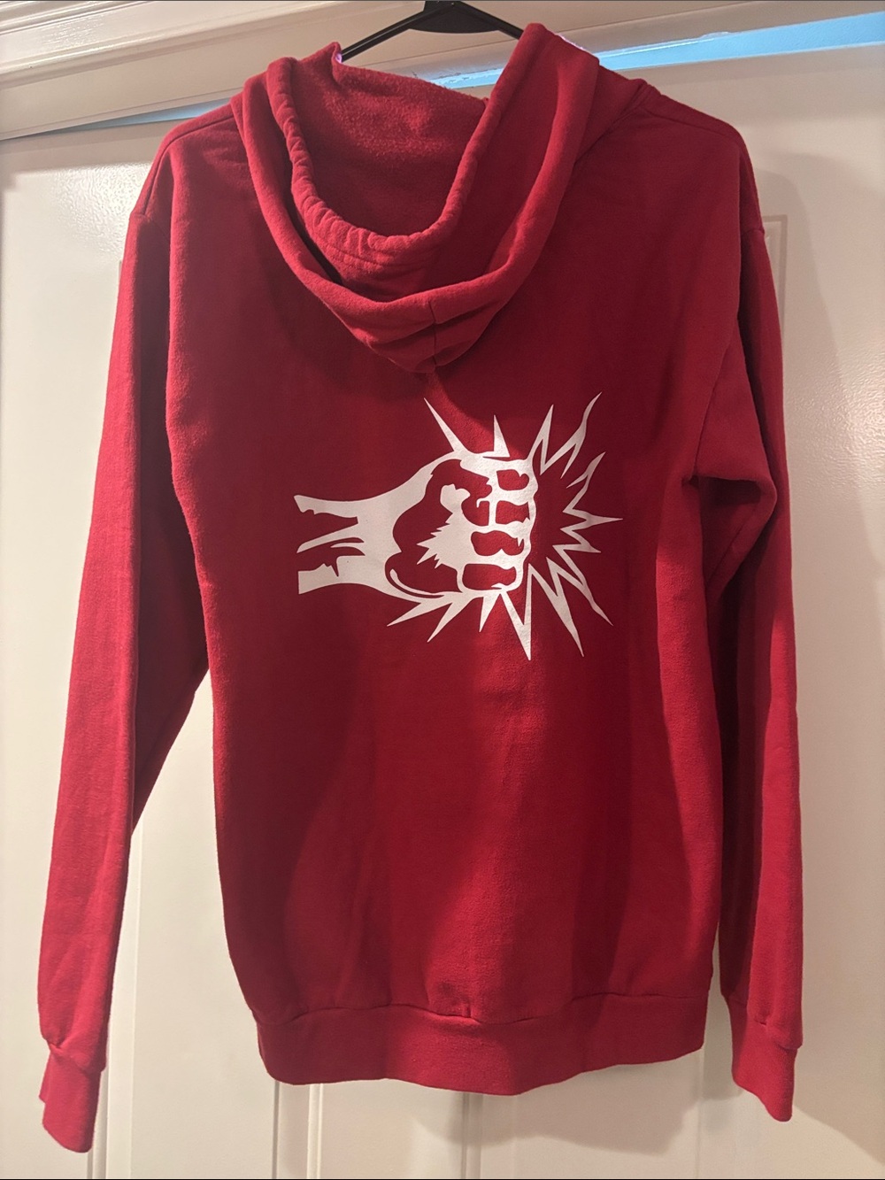 Anvil Red Zip Hoodie with White Drawstrings with Punch logo
